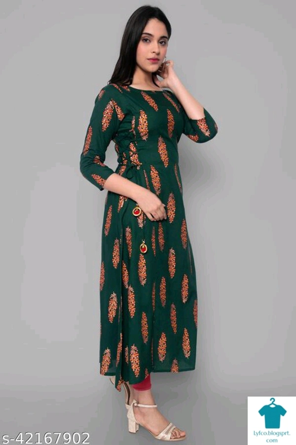 Product Name: *Womens Gold Printed kurta*Fabric: RayonSleeve Length: Three-Quarter SleevesPattern: PrintedCombo of: Single - size- L