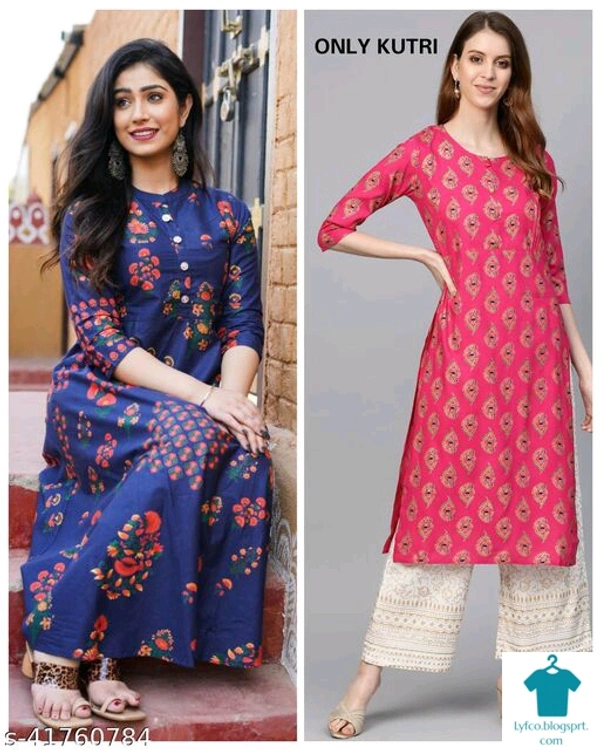 Product Name: *JAIPURI PRINTED FASNABLE KURTI*Fabric: RayonSleeve Length: Three-Quarter SleevesPattern: PrintedCombo of: Combo of 2 - size- M