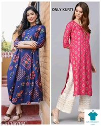 Product Name: *JAIPURI PRINTED FASNABLE KURTI*Fabric: RayonSleeve Length: Three-Quarter SleevesPattern: PrintedCombo of: Combo of 2 - size- XL