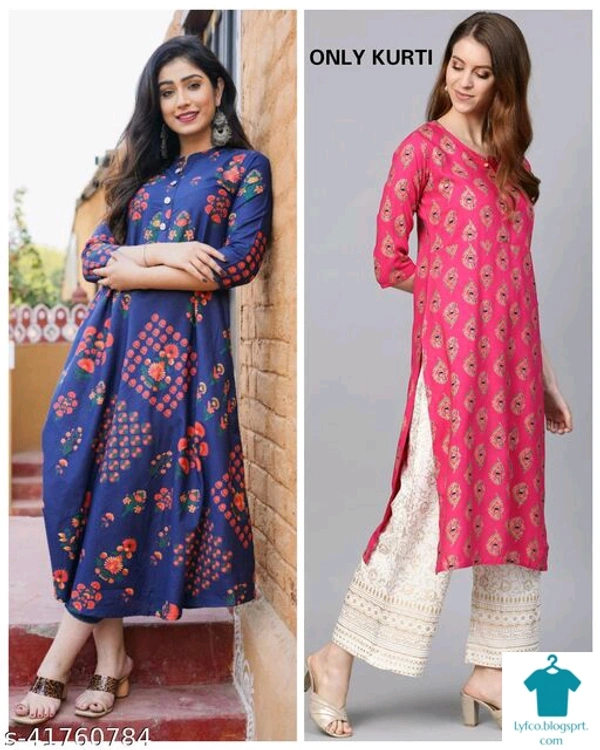 Product Name: *JAIPURI PRINTED FASNABLE KURTI*Fabric: RayonSleeve Length: Three-Quarter SleevesPattern: PrintedCombo of: Combo of 2 - size- XL