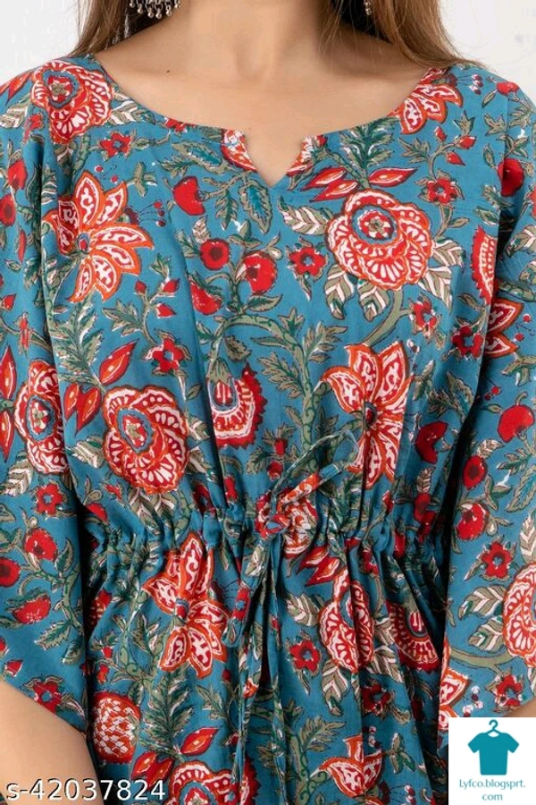 Product Name: *Miskala Women Printed Cotton Kaftan Cape Kurti|Trending|Top|Kaftan|Stylish|Easy To Wear|*Fabric: CottonSleeve Length: Three-Quarter SleevesPattern: PrintedCombo of: Single - size- M