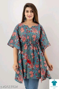 Product Name: *Miskala Women Printed Cotton Kaftan Cape Kurti|Trending|Top|Kaftan|Stylish|Easy To Wear|*Fabric: CottonSleeve Length: Three-Quarter SleevesPattern: PrintedCombo of: Single - size- XL