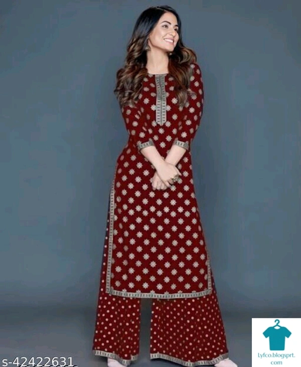 Product Name: *Abhisarika Drishya Women Kurta Sets*Kurta Fabric: RayonBottomwear Fabric: RayonFabric: RayonSleeve Length: Three-Quarter SleevesSet Type: Kurta With BottomwearBottom Type: PalazzosPattern: PrintedMultipack: Pack Of 2 - size- XL