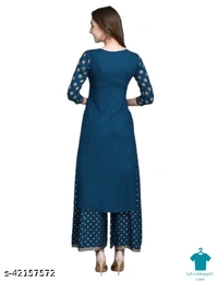 Product Name: *Banita Pretty Women Kurta Sets*Kurta Fabric: RayonBottomwear Fabric: RayonFabric: RayonSleeve Length: Three-Quarter SleevesSet Type: Kurta With BottomwearBottom Type: PalazzosPattern: PrintedMultipack: Single - size- S