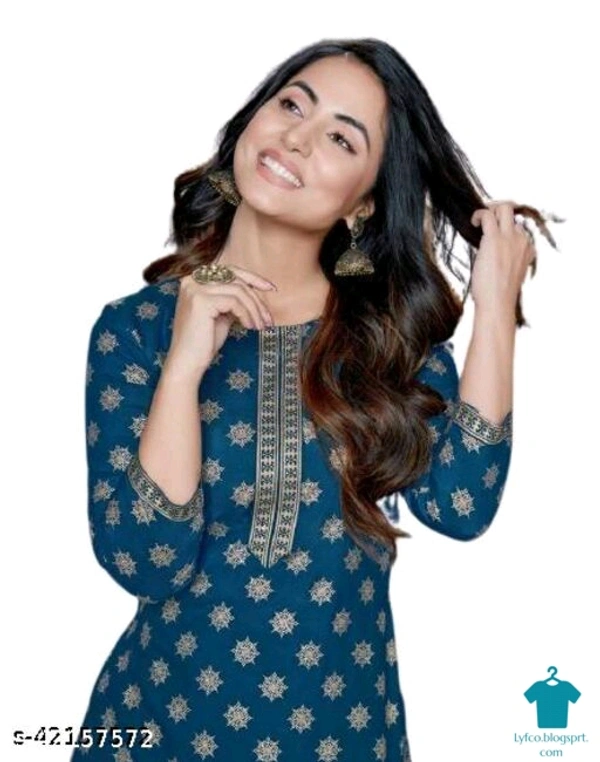 Product Name: *Banita Pretty Women Kurta Sets*Kurta Fabric: RayonBottomwear Fabric: RayonFabric: RayonSleeve Length: Three-Quarter SleevesSet Type: Kurta With BottomwearBottom Type: PalazzosPattern: PrintedMultipack: Single - size- S