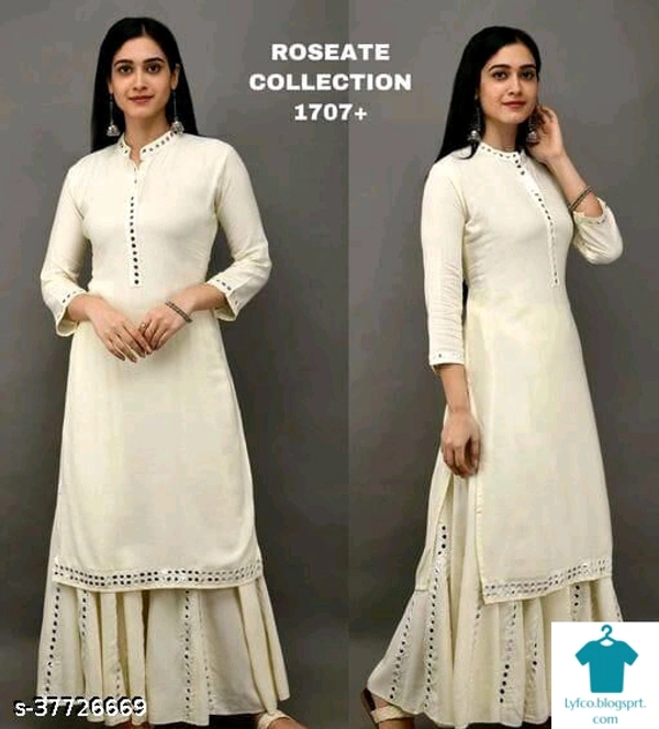 Product Name: *Charvi Sensational Women Kurta Sets*Kurta Fabric: CrepeBottomwear Fabric: CrepeFabric: No DupattaSleeve Length: Three-Quarter SleevesSet Type: Kurta With BottomwearBottom Type: PalazzosPattern: EmbellishedMultipack: Single - size- S