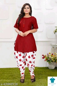 Product Name: *JNS NEW LUNCH KURTA WITH DIGITAL PRINT DHOTI*Kurta Fabric: Rayon - size- M, colour- Dark Green