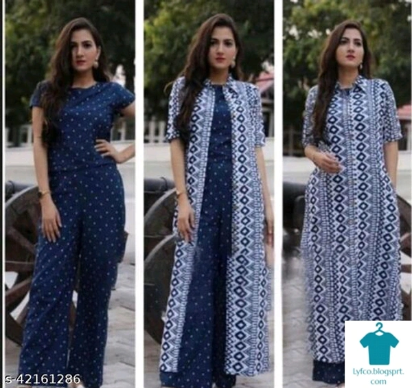 Product Name: *croptop with pant with shrug*Kurta Fabric: RayonBottomwear Fabric: RayonFabric: RayonSet Type: Kurta With BottomwearBottom Type: Pants - size- XL
