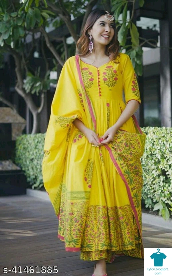 Product Name: *beautiful printed 3 piece set   KURTA SET*Kurta Fabric: RayonBottomwear Fabric: RayonFabric: RayonSleeve Length: Three-Quarter SleevesSet Type: Kurta With Dupatta And BottomwearBottom Type: PalazzosPattern: PrintedMultipack: Single - size- L