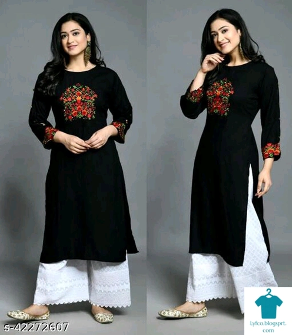 Product Name: *Banita Voguish Women Kurta Sets*Kurta Fabric: RayonBottomwear Fabric: Cotton CambricFabric: RayonSet Type: Kurta With BottomwearBottom Type: Palazzos - colour- Yellow