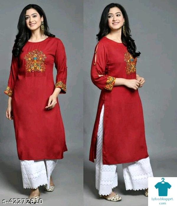 Product Name: *Banita Voguish Women Kurta Sets*Kurta Fabric: RayonBottomwear Fabric: Cotton CambricFabric: RayonSet Type: Kurta With BottomwearBottom Type: Palazzos - colour- Yellow