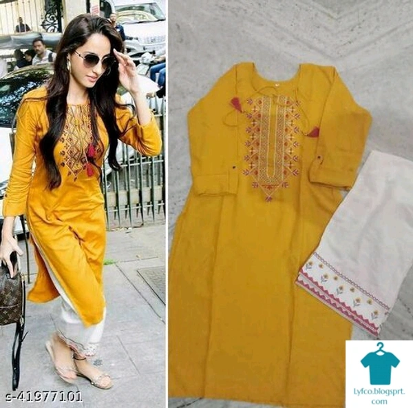 Product Name: *Charvi Sensational Women Kurta Sets*Kurta Fabric: RayonBottomwear Fabric: RayonFabric: No DupattaSleeve Length: Three-Quarter SleevesSet Type: Kurta With BottomwearBottom Type: PalazzosPattern: PrintedMultipack: Single - size- M