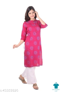 Product Name: *Woman Stylish Kurta With Pallazo Set - Pink*Kurta Fabric: RayonBottomwear Fabric: RayonFabric: No DupattaSleeve Length: Three-Quarter SleevesSet Type: Kurta With BottomwearBottom Type: PalazzosMultipack: Single - size- XL