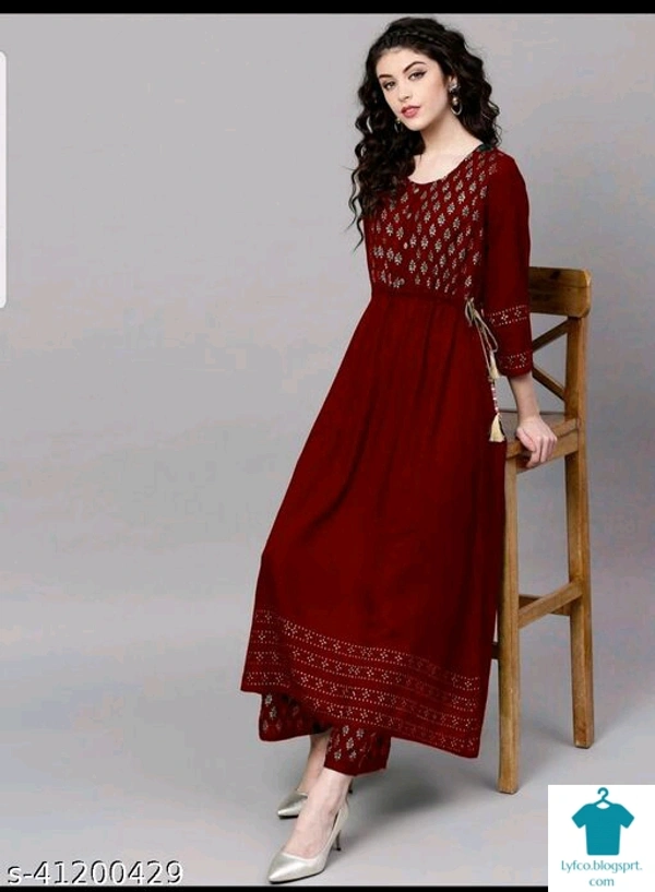 Aagam Fabulous Women Kurta SetsKurta Fabric: RayonBottomwear Fabric: RayonFabric: RayonSleeve Length: Three-Quarter SleevesSet Type: Kurta With BottomwearBottom Type: PalazzosPattern: PrintedMultipack: Single - colour- Dark blue , size- XL