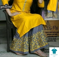 Adrika Graceful Women Kurta SetsKurta Fabric: CottonBottomwear Fabric: CottonFabric: CottonSet Type: Kurta With BottomwearBottom Type: Pants - colour- yellow, size- XXL