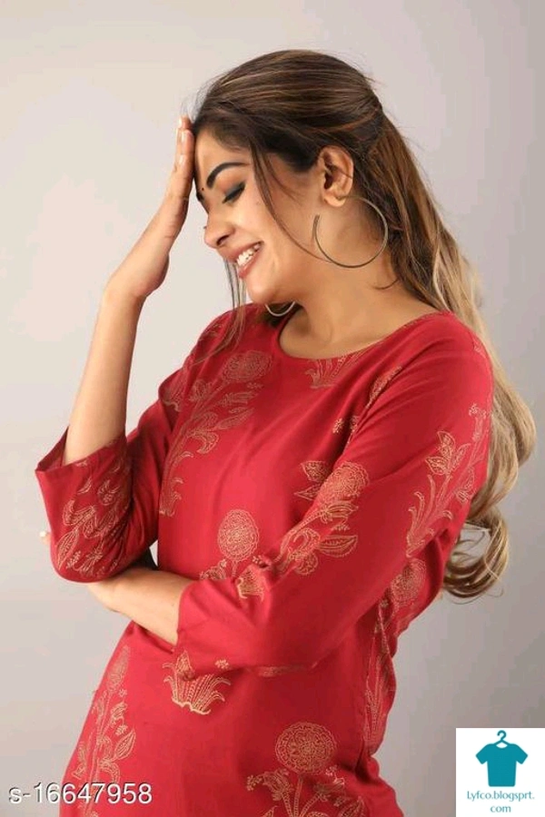Women's Printed Cotton Blend Kurta Set with ShararaKurta Fabric: Cotton Blend
Bottomwear Fabric: Cotton Blend
Fabric: Cotton Blend
Sleeve Length: Three-Quarter Sleeves
Set Type: Kurta With Bottomwear
Bottom Type: Sharara
Pattern: Printed
Multipack: Single - Colour- Dark Red, Size- XXL
