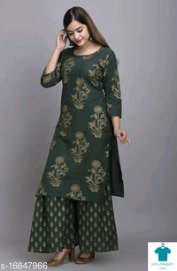 Women's Printed Cotton Blend Kurta Set with ShararaKurta Fabric: Cotton Blend
Bottomwear Fabric: Cotton Blend
Fabric: Cotton Blend
Sleeve Length: Three-Quarter Sleeves
Set Type: Kurta With Bottomwear
Bottom Type: Sharara
Pattern: Printed
Multipack: Single - Colour- Dark Red, Size- XXL