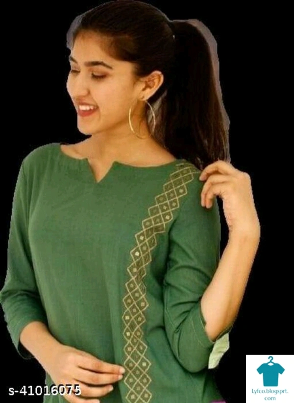 Product Name: *Aishani Graceful Women Kurta Sets*Kurta Fabric: RayonBottomwear Fabric: RayonFabric: No DupattaSleeve Length: Three-Quarter SleevesSet Type: Kurta With BottomwearBottom Type: PantsPattern: EmbroideredMultipack: Single - size- XL