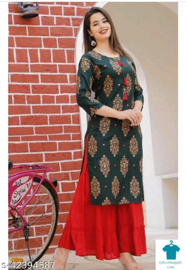 Product Name: *Alisha Attractive Women Kurta Sets*Kurta Fabric: RayonBottomwear Fabric: RayonFabric: RayonSet Type: Kurta With BottomwearBottom Type: Sharara - size- XXL