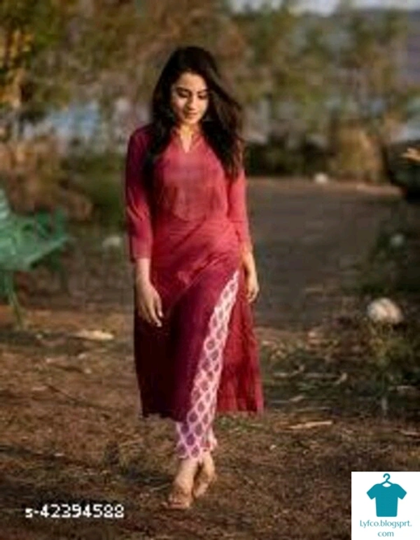 Product Name: *Adrika Pretty Women Kurta Sets*Kurta Fabric: RayonBottomwear Fabric: RayonFabric: RayonSet Type: Kurta With BottomwearBottom Type: Pants - size- L