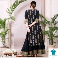 Product Name: *Aagam Fashionable Women Kurta Sets*Kurta Fabric: RayonBottomwear Fabric: RayonFabric: RayonSleeve Length: Three-Quarter SleevesSet Type: Kurta With BottomwearBottom Type: SkirtPattern: PrintedMultipack: Single - size- XXL