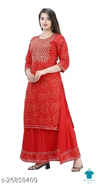 Product Name: *Kashvi Petite Women Kurta Sets*Kurta Fabric: RayonBottomwear Fabric: RayonFabric: No DupattaSleeve Length: Three-Quarter SleevesSet Type: Kurta With BottomwearBottom Type: SkirtPattern: PrintedMultipack: Single - size- XXL