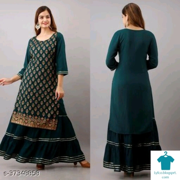 Product Name: *Aishani Petite Women Kurta Sets*Kurta Fabric: RayonBottomwear Fabric: RayonFabric: RayonSleeve Length: Three-Quarter SleevesSet Type: Kurta With BottomwearBottom Type: SkirtPattern: CheckedMultipack: Pack Of 2 - size- M