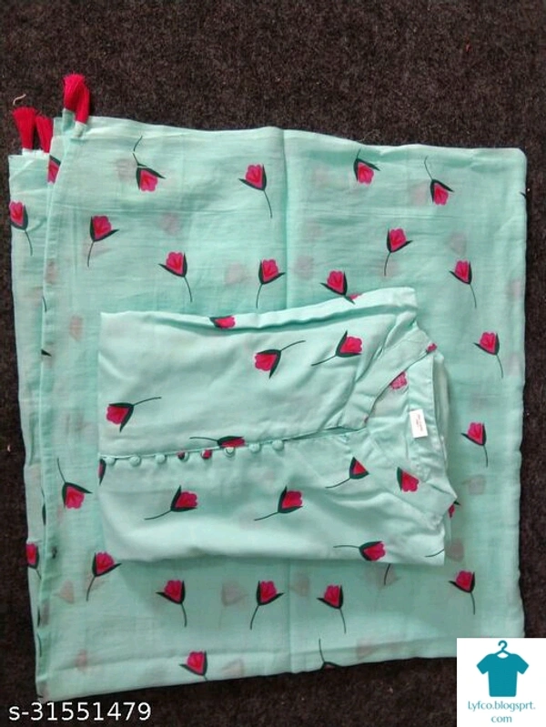 Product Name: *Latest Trending Kurta With Dupatta*Kurta Fabric: RayonBottomwear Fabric: No BottomwearFabric: RayonSleeve Length: Three-Quarter SleevesSet Type: Kurta With DupattaBottom Type: No BottomwearPattern: PrintedMultipack: Single - size- M
