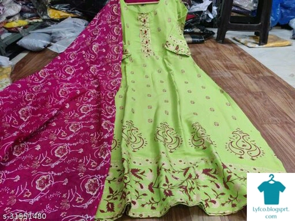 Product Name: *Latest Trending Kurta With Dupatta*Kurta Fabric: RayonBottomwear Fabric: No BottomwearFabric: RayonSleeve Length: Three-Quarter SleevesSet Type: Kurta With DupattaBottom Type: No BottomwearPattern: PrintedMultipack: Single - size- XL