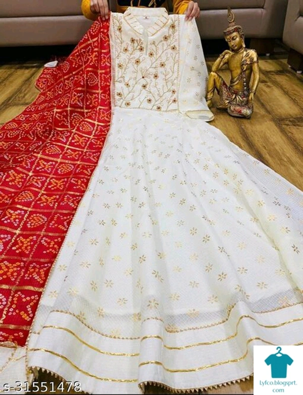 Product Name: *Latest Trending Kurta With Dupatta*Kurta Fabric: Jute CottonBottomwear Fabric: No BottomwearFabric: Jute CottonSleeve Length: Three-Quarter SleevesSet Type: Kurta With DupattaBottom Type: No BottomwearPattern: EmbroideredMultipack: Single - size- L