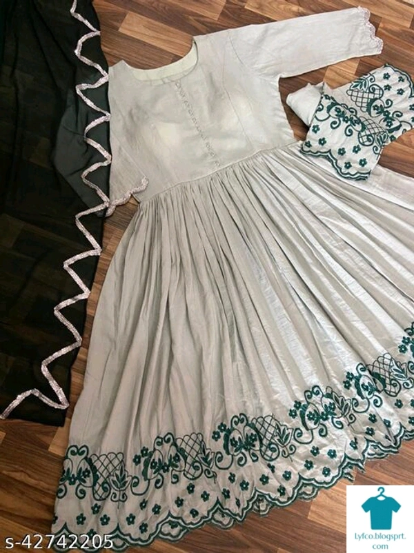 Product Name: *Woman's fancy kurti and plazzo with dupatta*Kurta Fabric: SilkBottomwear Fabric: SilkFabric: SilkSleeve Length: Three-Quarter SleevesSet Type: Kurta With Dupatta And BottomwearBottom Type: PalazzosPattern: EmbroideredMultipack: Single - Free Size (Kurta Length Size: 48 in