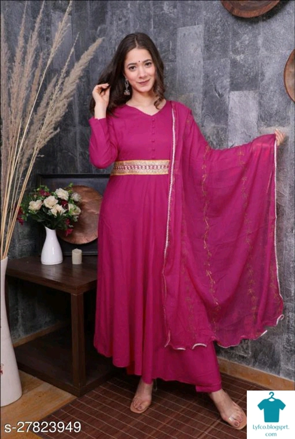 Product Name: *Abhisarika Fabulous Women Kurta Sets*Kurta Fabric: RayonBottomwear Fabric: RayonFabric: RayonSet Type: Kurta With Dupatta And BottomwearBottom Type: Pants - size- M