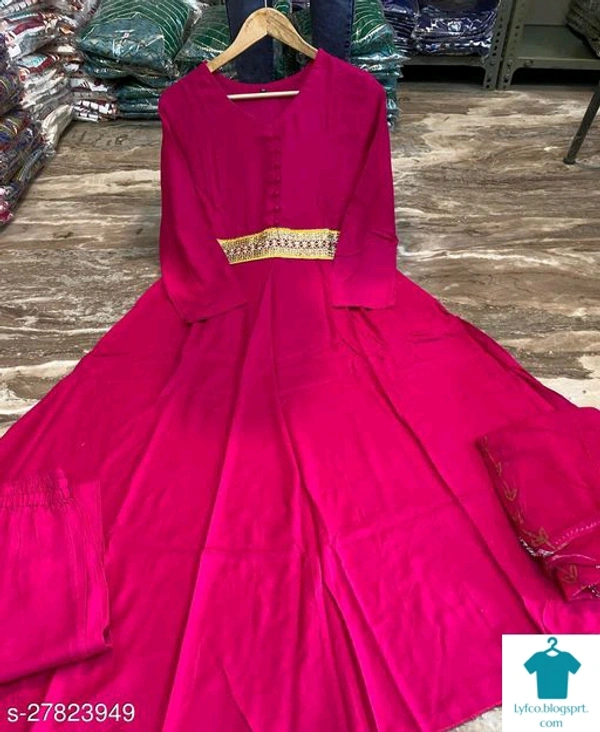 Product Name: *Abhisarika Fabulous Women Kurta Sets*Kurta Fabric: RayonBottomwear Fabric: RayonFabric: RayonSet Type: Kurta With Dupatta And BottomwearBottom Type: Pants - size- M