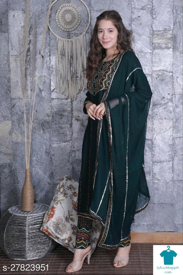 Product Name: *Jivika Refined Women Kurta Sets*Kurta Fabric: RayonBottomwear Fabric: RayonFabric: ChiffonSet Type: Kurta With Dupatta And BottomwearBottom Type: Pants - size- L