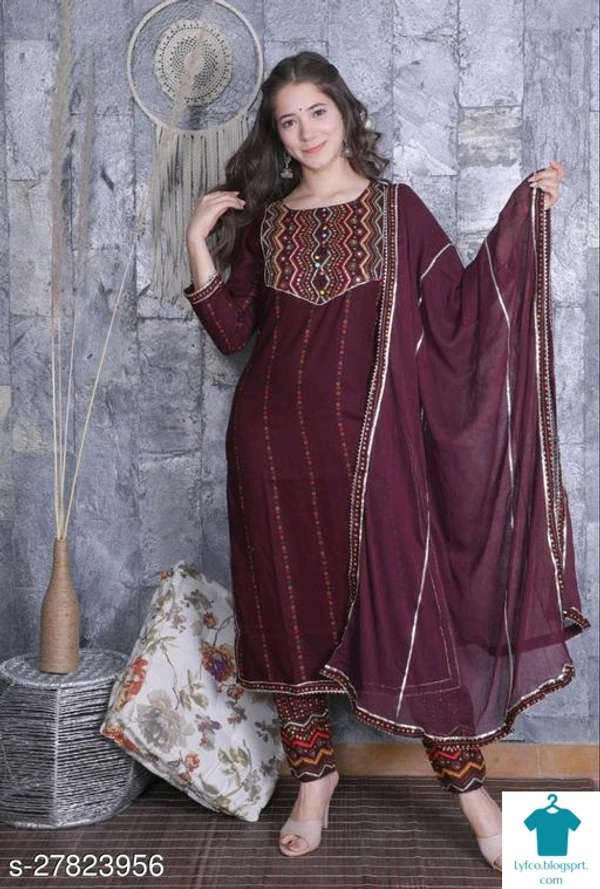 Product Name: *Jivika Refined Women Kurta Sets*Kurta Fabric: RayonBottomwear Fabric: RayonFabric: ChiffonSet Type: Kurta With Dupatta And BottomwearBottom Type: Pants - size- M
