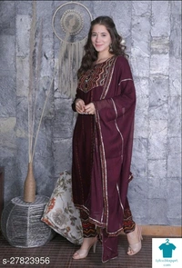 Product Name: *Jivika Refined Women Kurta Sets*Kurta Fabric: RayonBottomwear Fabric: RayonFabric: ChiffonSet Type: Kurta With Dupatta And BottomwearBottom Type: Pants - size- L