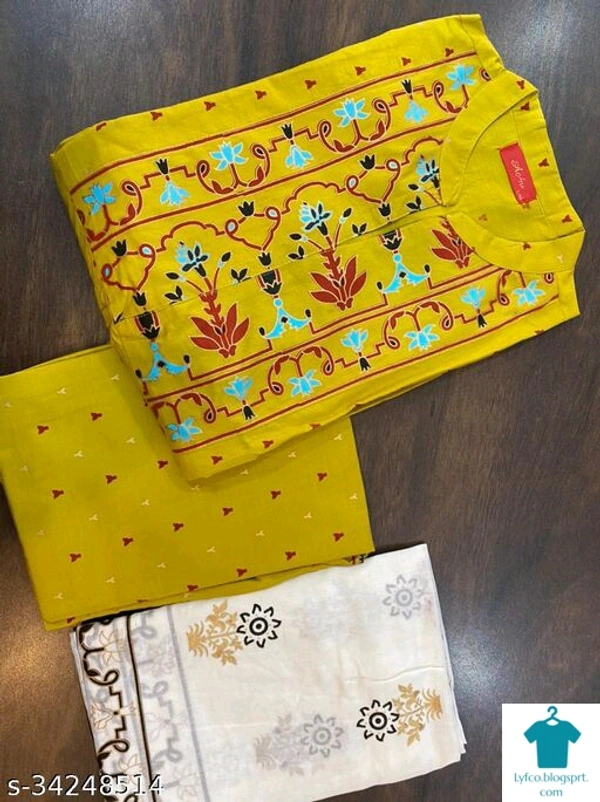 Product Name: *Adrika Petite Women Kurta Sets*Kurta Fabric: CottonBottomwear Fabric: CottonFabric: CottonSleeve Length: Three-Quarter SleevesSet Type: Kurta With Dupatta And BottomwearBottom Type: PantsPattern: EmbroideredMultipack: Single - size- XL