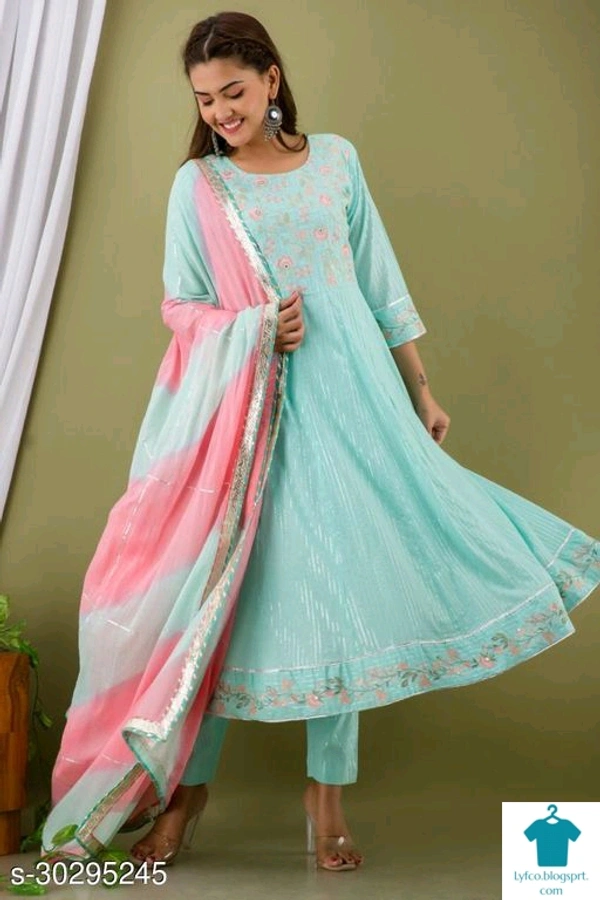 Product Name: *Adrika Voguish Women Kurta Sets*Kurta Fabric: CottonBottomwear Fabric: CottonFabric: CottonSleeve Length: Three-Quarter SleevesSet Type: Kurta With Dupatta And BottomwearBottom Type: PantsPattern: PrintedMultipack: Single - size- M