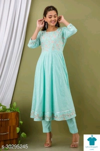Product Name: *Adrika Voguish Women Kurta Sets*Kurta Fabric: CottonBottomwear Fabric: CottonFabric: CottonSleeve Length: Three-Quarter SleevesSet Type: Kurta With Dupatta And BottomwearBottom Type: PantsPattern: PrintedMultipack: Single - size- L