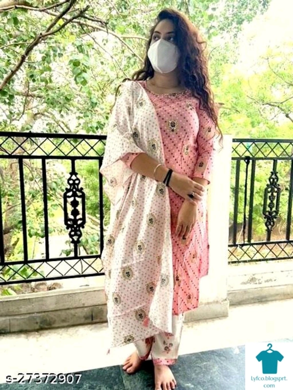 Product Name: *Jivika Ensemble Women Kurta Sets*Kurta Fabric: CottonBottomwear Fabric: CottonFabric: CottonSleeve Length: Long SleevesSet Type: Kurta With Dupatta And BottomwearBottom Type: PantsPattern: EmbroideredMultipack: Single - size- L