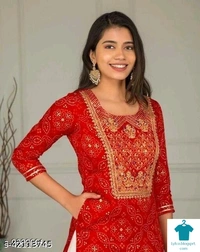 Product Name: *Fashionable kurta sharara set*Kurta Fabric: RayonBottomwear Fabric: RayonFabric: RayonSleeve Length: Three-Quarter SleevesSet Type: Kurta With BottomwearBottom Type: ShararaPattern: EmbroideredMultipack: Single - size- L