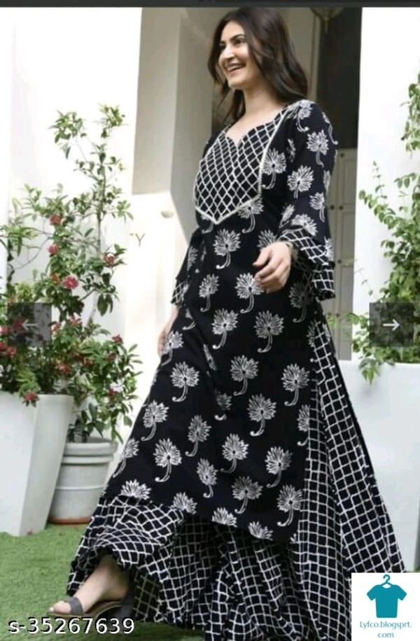 Product Name: *Traditional Trendy attractive look Printed Kurta With Skirt set*Kurta Fabric: RayonBottomwear Fabric: RayonFabric: No DupattaSleeve Length: Long SleevesSet Type: Kurta With BottomwearBottom Type: SkirtPattern: PrintedMultipack: Single - size- L