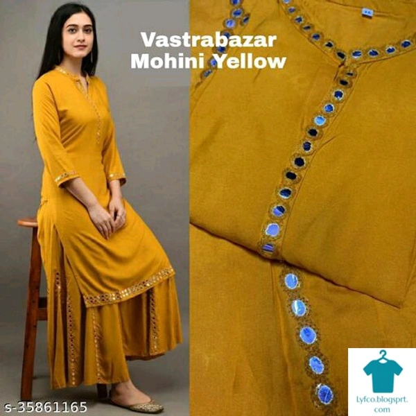 Product Name: *Banita Fabulous Women Kurta Sets*Kurta Fabric: RayonBottomwear Fabric: RayonFabric: No DupattaSleeve Length: Three-Quarter SleevesSet Type: Kurta With BottomwearBottom Type: PalazzosPattern: EmbellishedMultipack: Single - size- XXL