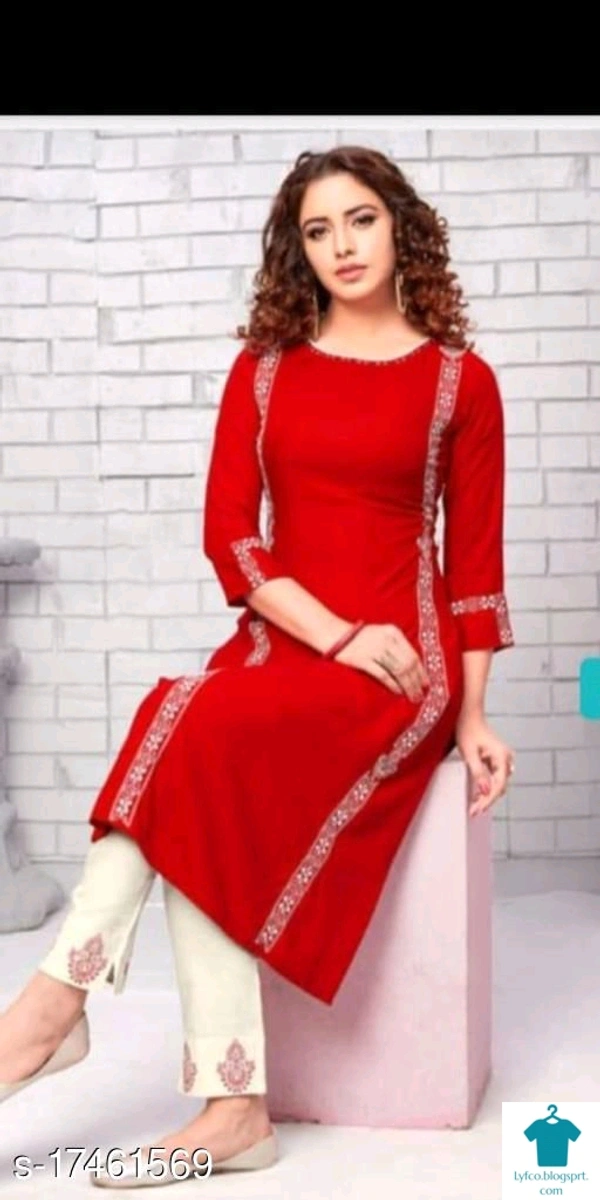 Product Name: *Banita Fashionable Women Kurta Sets*Kurta Fabric: RayonBottomwear Fabric: RayonFabric: No DupattaSleeve Length: Three-Quarter SleevesSet Type: Kurta With BottomwearBottom Type: PantsPattern: SolidMultipack: Single - size- M