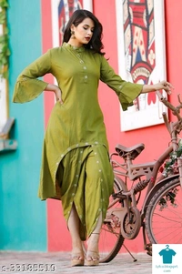 Product Name: *Jivika Refined Women Kurta Sets*Kurta Fabric: Rayon SlubBottomwear Fabric: Rayon SlubFabric: No DupattaSleeve Length: Three-Quarter SleevesSet Type: Kurta With BottomwearBottom Type: Dhoti PantsPattern: EmbroideredMultipack: Single - size- M