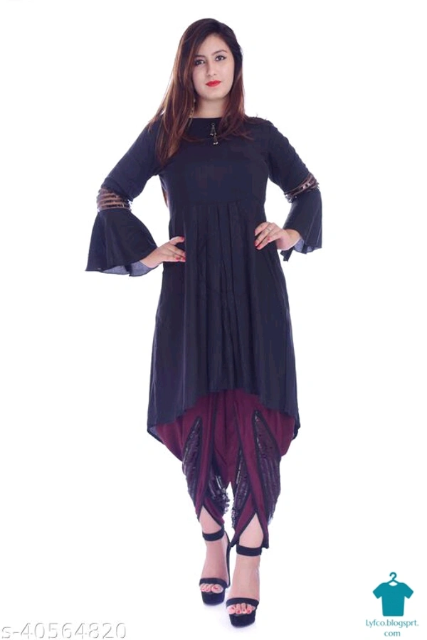 Product Name: *Alisha Drishya Women Kurta Sets*Kurta Fabric: RayonBottomwear Fabric: RayonFabric: No DupattaSleeve Length: Three-Quarter SleevesSet Type: Kurta With BottomwearBottom Type: Dhoti PantsPattern: EmbellishedMultipack: Single - size- M