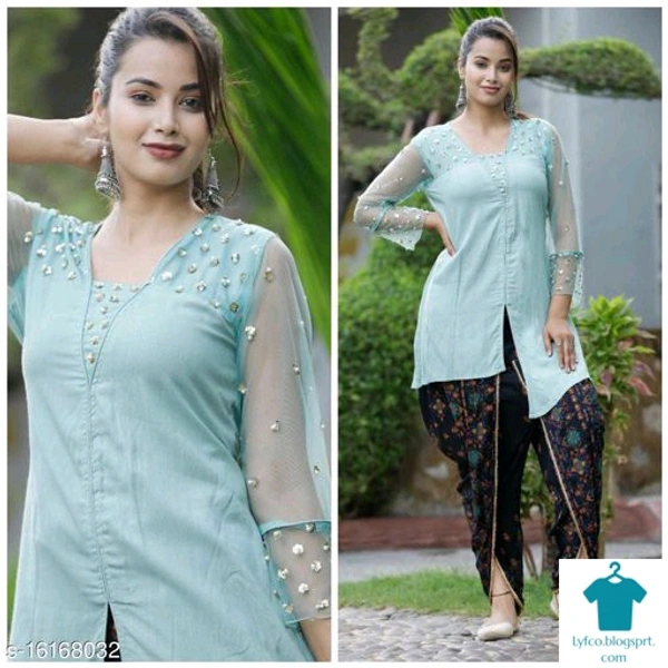Product Name: *Rayon kurti with moti sequence and printed rayon black colour dhoti*Kurta Fabric: RayonBottomwear Fabric: RayonFabric: RayonSet Type: Kurta With BottomwearBottom Type: Dhoti PantsMultipack: Single - size- s