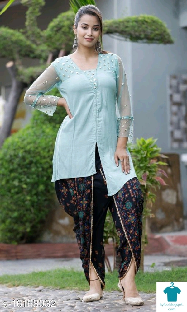Product Name: *Rayon kurti with moti sequence and printed rayon black colour dhoti*Kurta Fabric: RayonBottomwear Fabric: RayonFabric: RayonSet Type: Kurta With BottomwearBottom Type: Dhoti PantsMultipack: Single - size- XXL