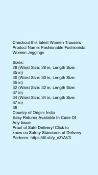 Checkout this latest Women TrousersProduct Name: *Fashionable Fashionista Women Jeggings