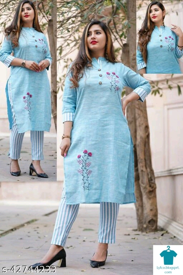 Product Name: *Chitrarekha Refined Women Kurta Sets*Kurta Fabric: CottonBottomwear Fabric: CottonFabric: CottonSet Type: Kurta With BottomwearBottom Type: Pants - size- L